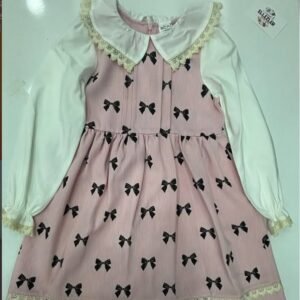 Ellezler Fiyonk Desenli Dantel Detaylı Zarif Kız Çocuk Elbise – Pembe