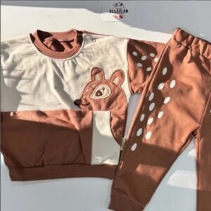 Ellezler Sevimli Ceylan Figürlü ve Cepli Bebek/Çocuk Sweatshirt Takımı