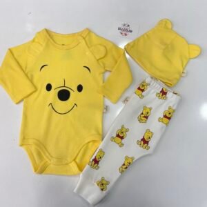 Ellezler Winnie the Pooh Figürlü Kulak Detaylı Bebek Body ve Pantolon Seti – Sarı