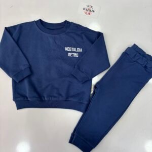 Ellezler Nostalgia Retro Baskılı İki Parça Bebek Sweatshirt Takım – Lacivert