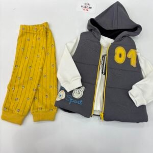 Ellezler 01 Sport Nakışlı Kapüşonlu Şişme Yelekli Erkek Çocuk Üçlü Takım